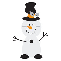 Vintage snowman  vector cartoon flat style illustration