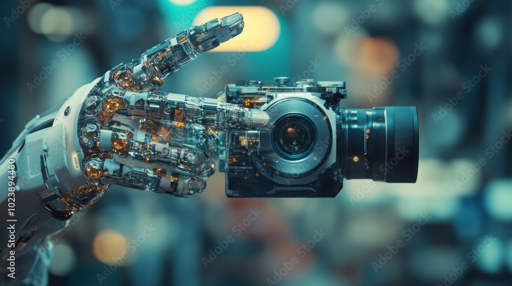 Poster A Robotic Hand Holding a Camera with Its Index Finger Pointing
