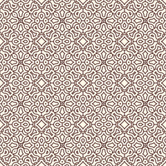 Kaleidoscope ornament. Stylized stained glass mosaic background. Ethnic and tribal wallpaper. Repeated abstract geometric figures. Ornamental seamless surface pattern. Digital paper, textile print