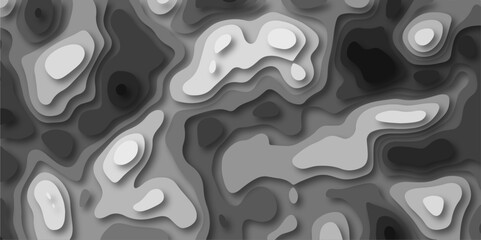 3D Stylized Gray Topographic Contour Scheme and Terrain. Geographic mountain terrain. Contour map background. 3D Cartographic Weave with seamless striped patterns and wavy Shapes.