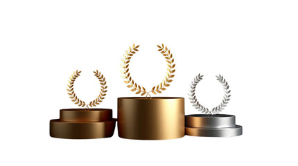 Winner award podium prize silver gold bronze trophy win champion pedestal first stage sport. Podium background winner 3d award ceremony medal platform laurel best place second third PNG transparent