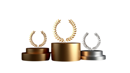 Winner award podium prize silver gold bronze trophy win champion pedestal first stage sport. Podium background winner 3d award ceremony medal platform laurel best place second third PNG transparent