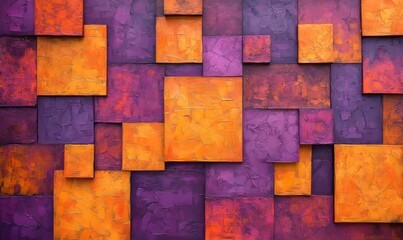 A pattern of squares in orange and purple