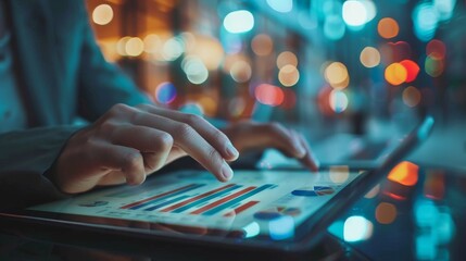 Businesswoman's hand engaging a digital neural network, showcasing Big Data and AI in a high-tech cyberspace environment