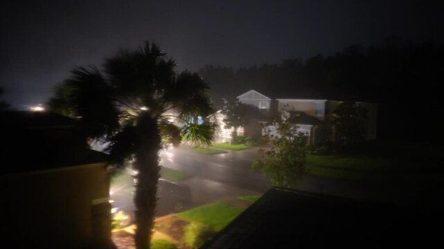 Hurricane big gust wind, heavy rain and lightning on landfall