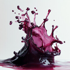 Close-up of a grape-colored liquid, splash in the air, on a white background