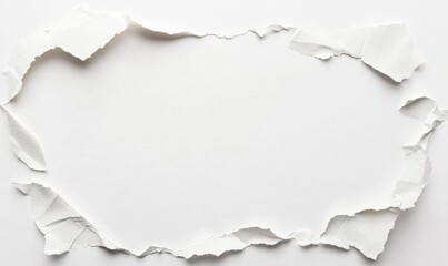 A white background with a torn piece of paper