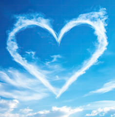 heart shaped cloud skywriting in the blue sky 