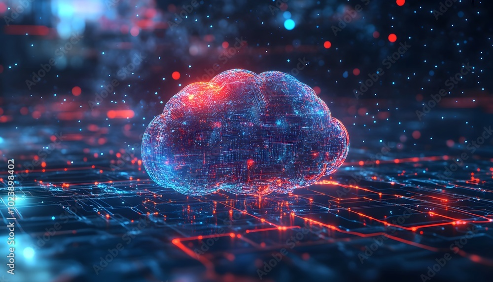 Poster futuristic digital brain concept with glowing particles and network connections, symbolizing artific