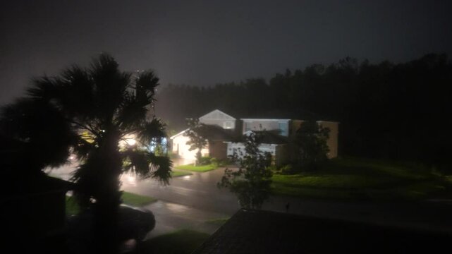 Hurricane big gust wind, heavy rain and lightning on landfall