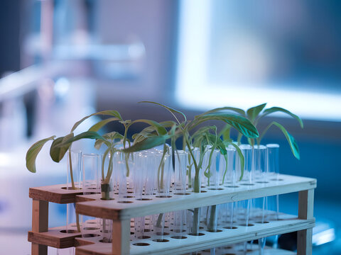 Plantas gen&eacute;ticamente modificadas que crecen en tubos de ensayo
