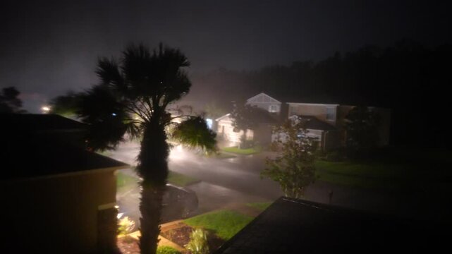 Hurricane big gust wind, heavy rain and lightning on landfall