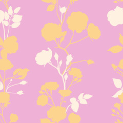 Seamless pattern with silhouettes of garden roses in different colors