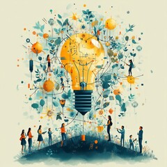 Collaborative innovation concept with lightbulb and teamwork