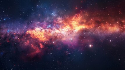 Fototapeta premium Colorful galaxy featuring a nebula, star clusters, and a hint of the Milky Way