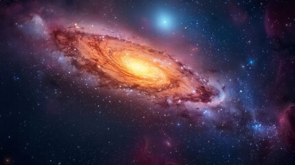 Fototapeta premium Colorful galaxy featuring a nebula, star clusters, and a hint of the Milky Way