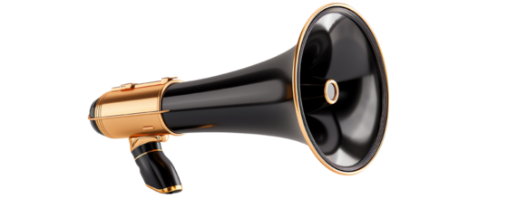 Vintage megaphone with gold accents on a white isolated background. transparent background