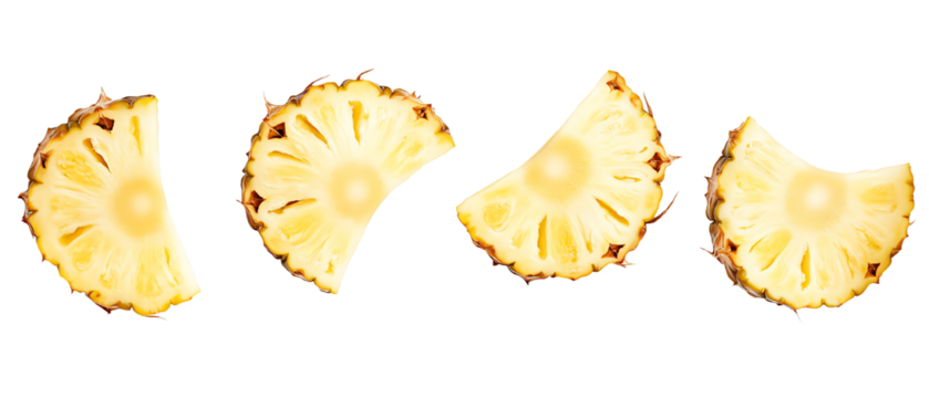 Sliced pineapple pieces on a white isolated background. transparent background