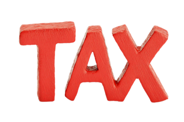 Red tax letters on white isolated background. transparent background