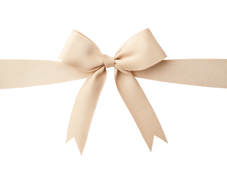Elegant beige bow with ribbon on an isolated background. transparent background