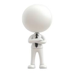 3D business character standing confidently with arms crossed, white isolated background. transparent background