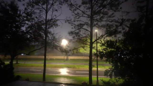 Hurricane big gust wind, heavy rain and lightning on landfall