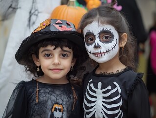 Smiling Kids Trick-or-Treating for Halloween Fun