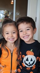 Smiling Kids Trick-or-Treating for Halloween Fun