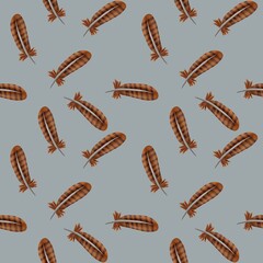 Wild Turkey Feathers Pattern with Gray Background