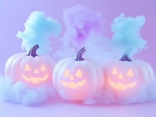 3 Glowing Jack-o'-Lanterns with Colorful Smoke Bomb