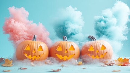 3 Glowing Jack-o'-Lanterns with Colorful Smoke Bomb