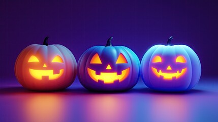 3 Glowing Jack-o'-Lanterns with Colorful Smoke Bomb