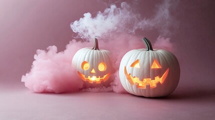 3 Glowing Jack-o'-Lanterns with Colorful Smoke Bomb