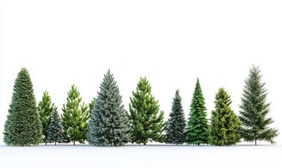 Obraz premium A white background with a row of evergreen trees