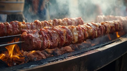 Grilled skewers on an outdoor barbecue