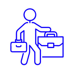Obraz premium Businessman with briefcase icon in blue outline, corporate professionalism concept