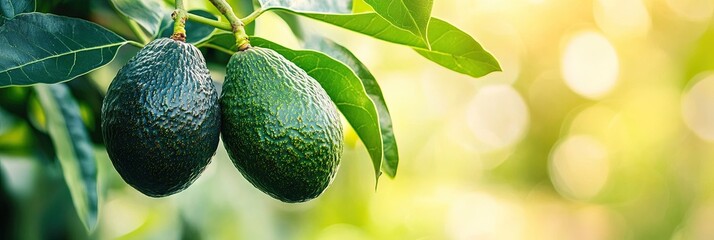 avocados growing on avocado tree
