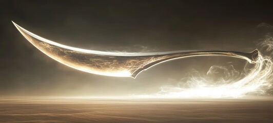Obraz premium A floating, minimalist scythe with a sharp, curved blade and glowing, ethereal energy swirling around the handle