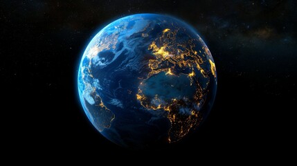 Obraz premium 3D Earth with atmospheric clouds and night lights visible in Europe