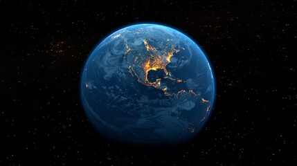 Fototapeta premium 3D Earth with atmospheric clouds and night lights visible in Europe