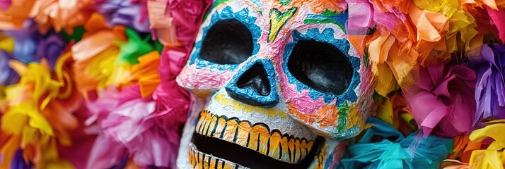 colorful calavera pinata, party atmosphere 