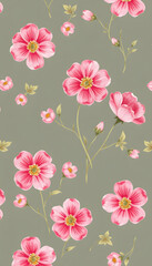 Fototapeta premium Seamless pattern cute delicate pink spring flowers isolated with white highlights, png
