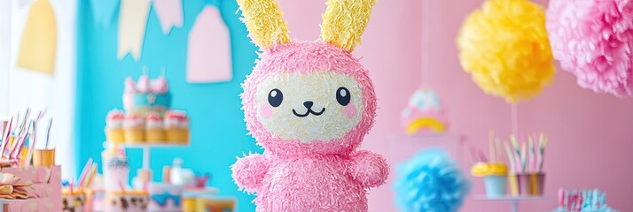 Fototapeta premium colorful kawaii bunny pinata, party atmosphere