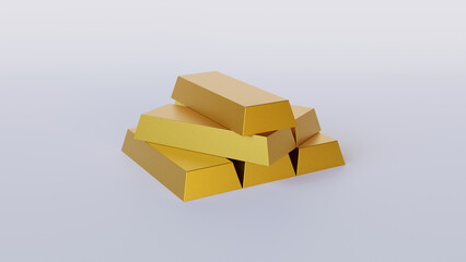 Gold bars or ingots on white background. Stack of gold bars on white background. Gold bar investment 3d render white background. Gold bars ingot isolated on white background. 3d illustration.