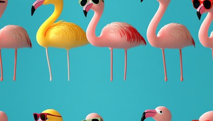 Obraz premium Pink and Yellow Flamingos with Sunglasses
