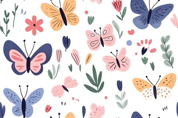 Colorful Butterfly and Flower Pattern