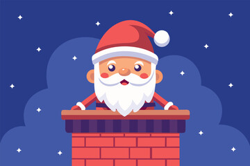 Vector cartoon illustration of cute Santa Claus in a chimney. Christmas design element in flat style