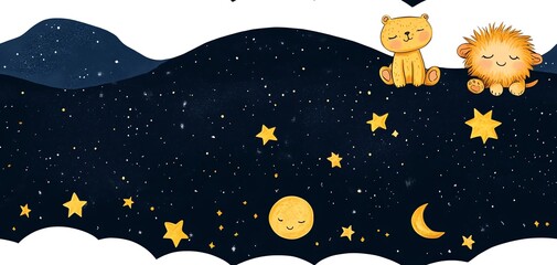Cute animal night sky illustration