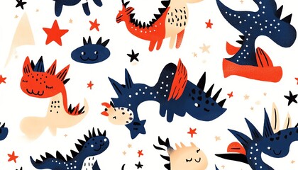 Obraz premium Tiny dragons with stars