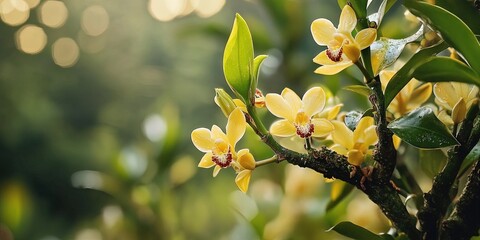 Fototapeta na wymiar fresh vanilla orchids growing